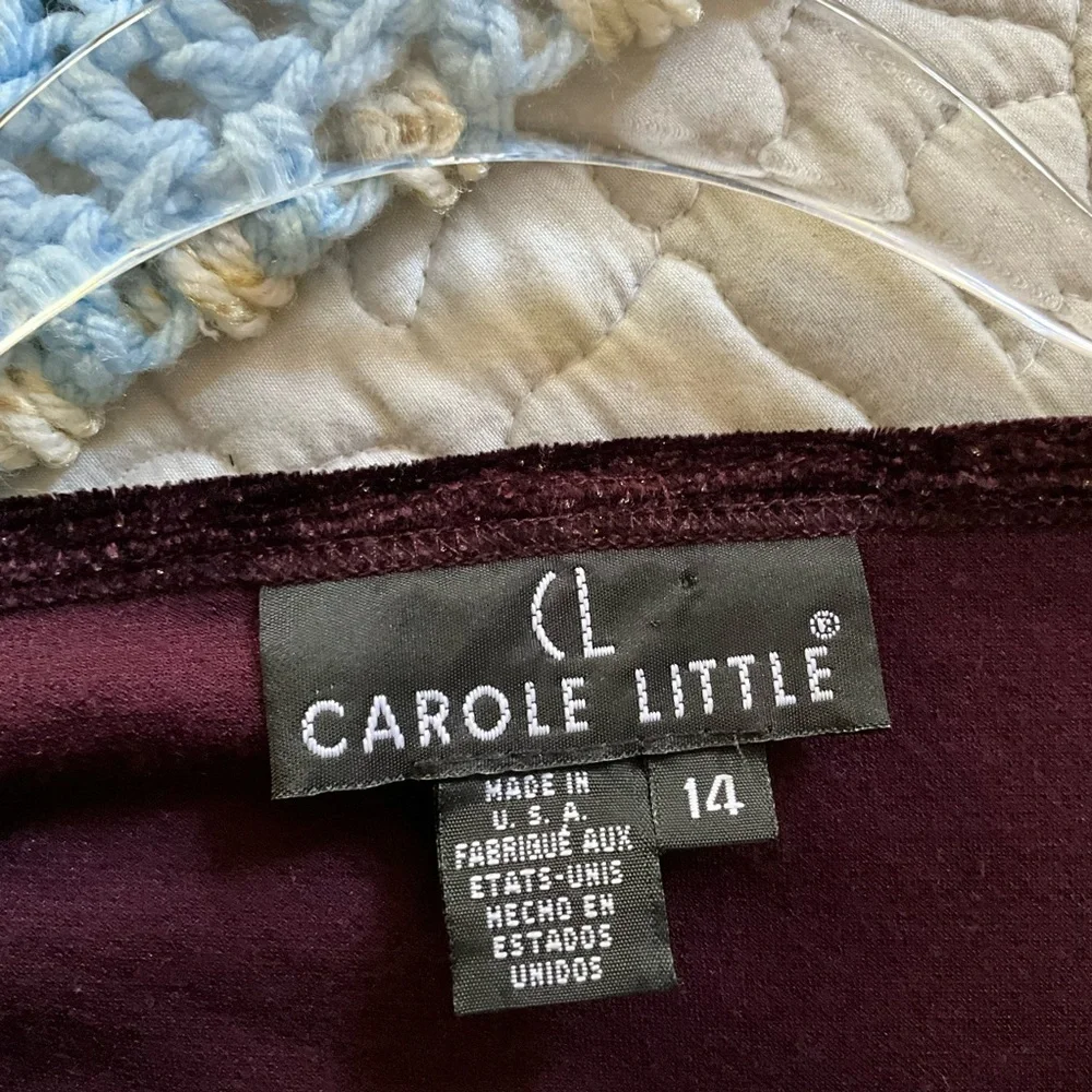 Carole Little Purple Velvet Long Sleeve Top Size 14